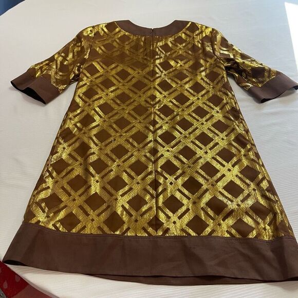 Marc By Maarc Jacobs Retro VTG Brown Gold Silk Metallic Dress Size 6 - Picture 7 of 8